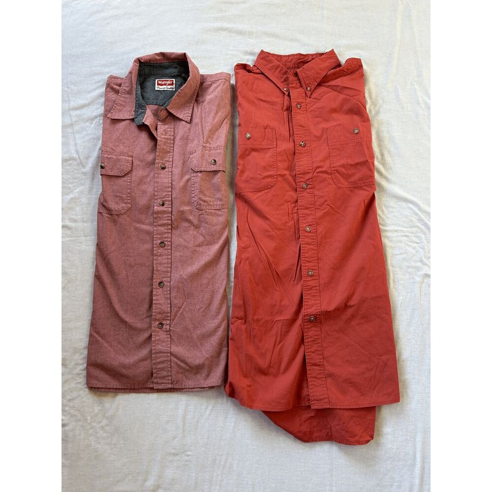 Men's Wrangler 2XL Short Sleeve Shirt Lot of Two, Red/Salmon. Button Down